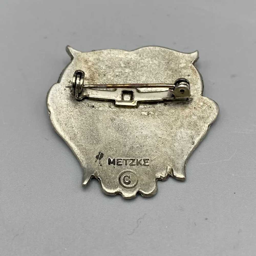 Vintage Metzke Pewter Modern Owl Pin Brooch - image 2