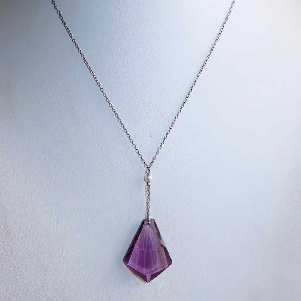 Sterling Y Necklace Amethyst Glass Drop Pendant - image 10