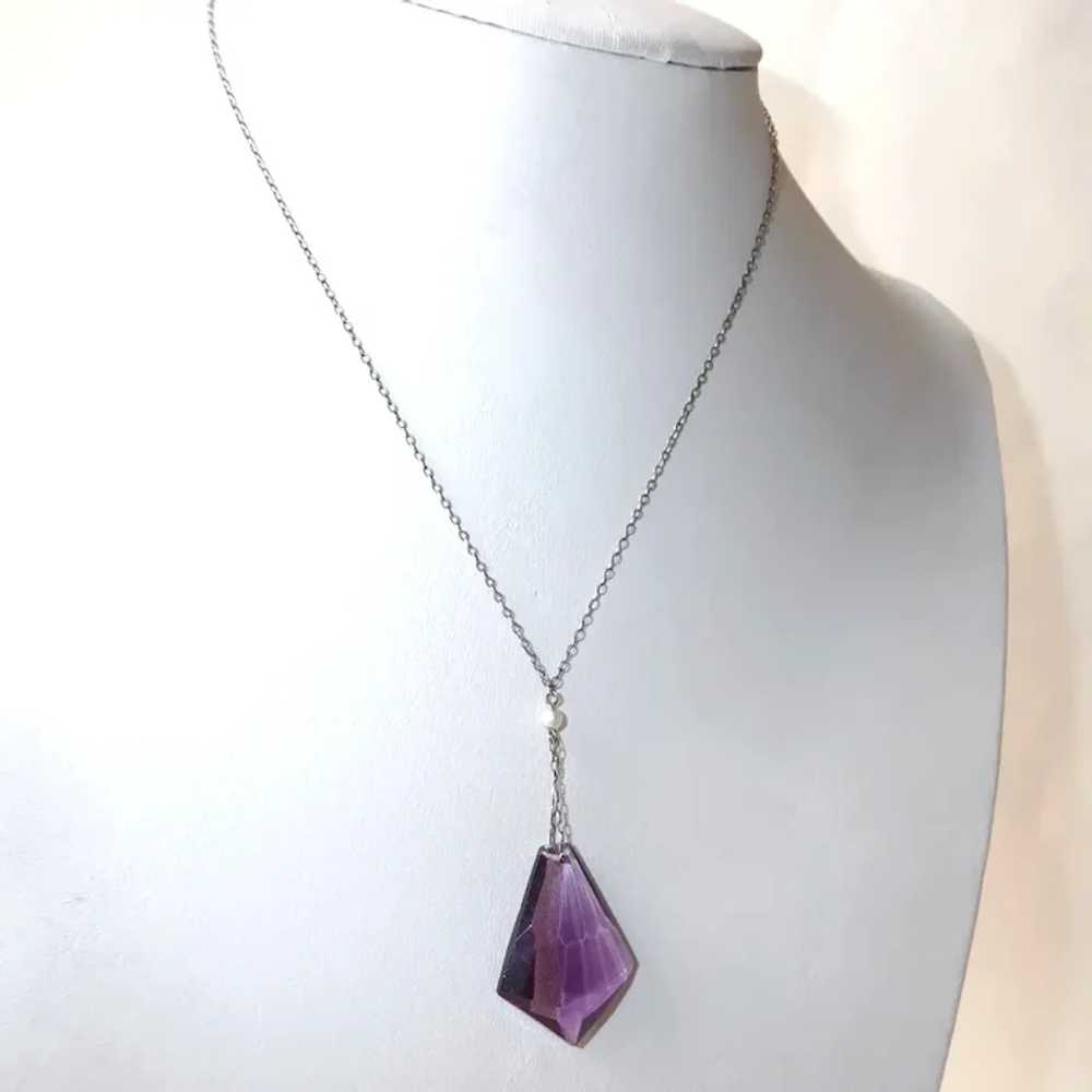 Sterling Y Necklace Amethyst Glass Drop Pendant - image 11