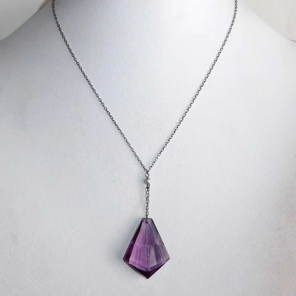 Sterling Y Necklace Amethyst Glass Drop Pendant - image 12