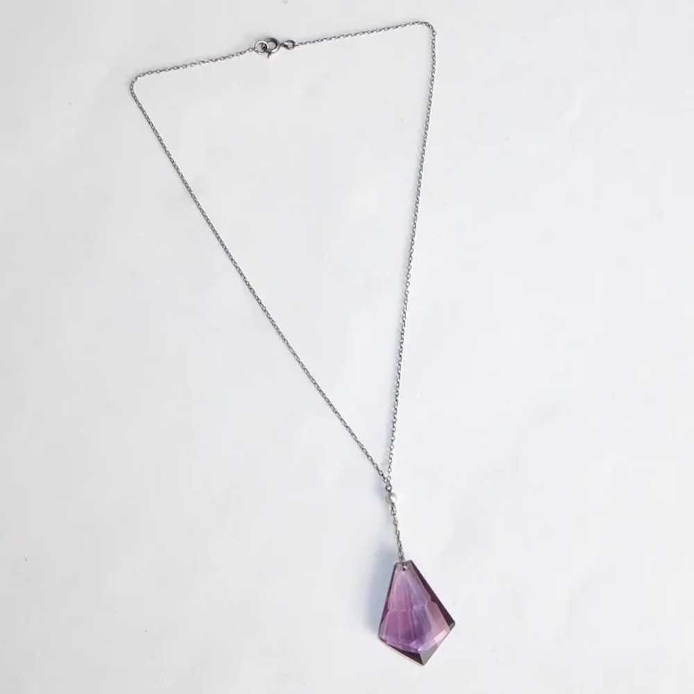 Sterling Y Necklace Amethyst Glass Drop Pendant - image 3