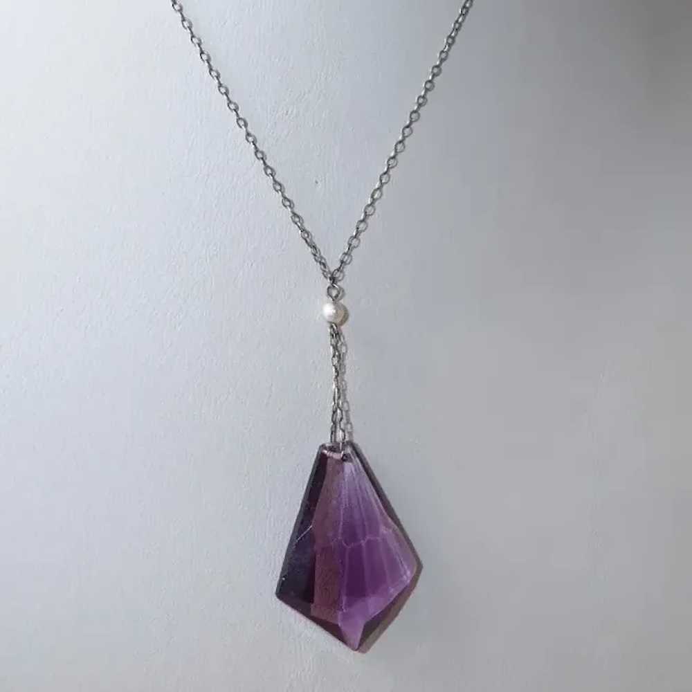 Sterling Y Necklace Amethyst Glass Drop Pendant - image 6