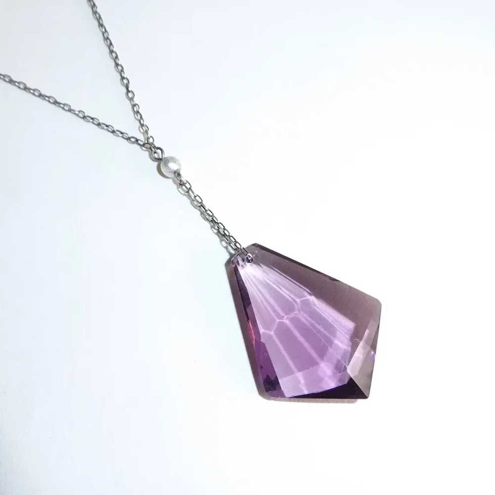 Sterling Y Necklace Amethyst Glass Drop Pendant - image 7