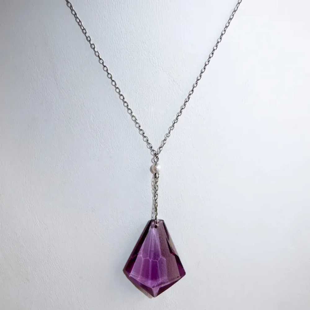 Sterling Y Necklace Amethyst Glass Drop Pendant - image 8