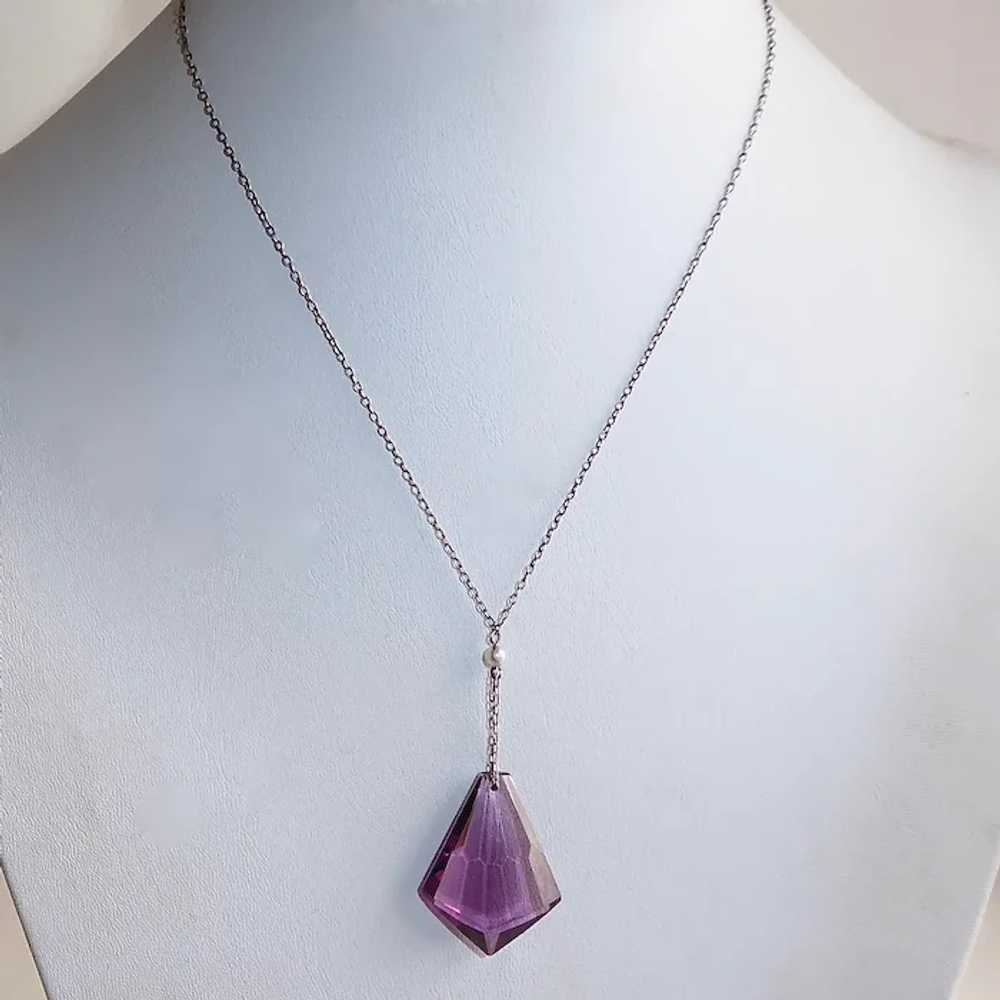 Sterling Y Necklace Amethyst Glass Drop Pendant - image 9