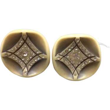 Vintage Art Deco Clip On Earrings Early Celluloid… - image 1