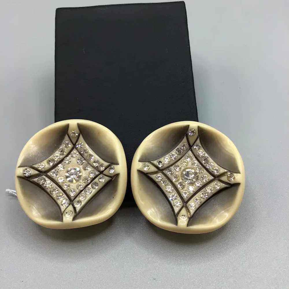 Vintage Art Deco Clip On Earrings Early Celluloid… - image 2