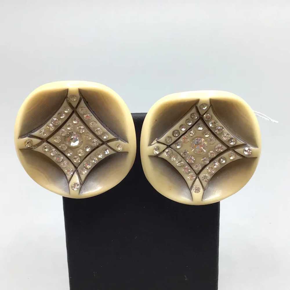 Vintage Art Deco Clip On Earrings Early Celluloid… - image 3