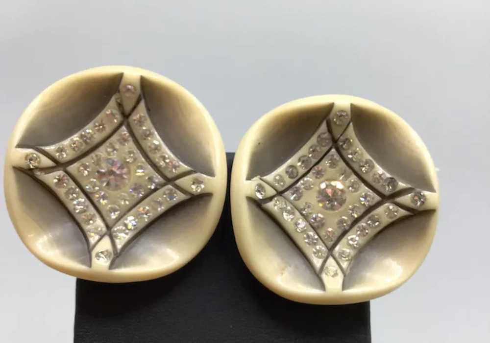 Vintage Art Deco Clip On Earrings Early Celluloid… - image 4