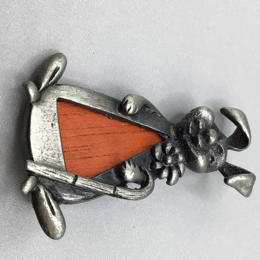 Vintage Bunny Brooch Pewter Metal Wood Figural Ra… - image 5