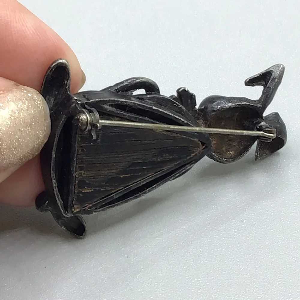 Vintage Bunny Brooch Pewter Metal Wood Figural Ra… - image 7