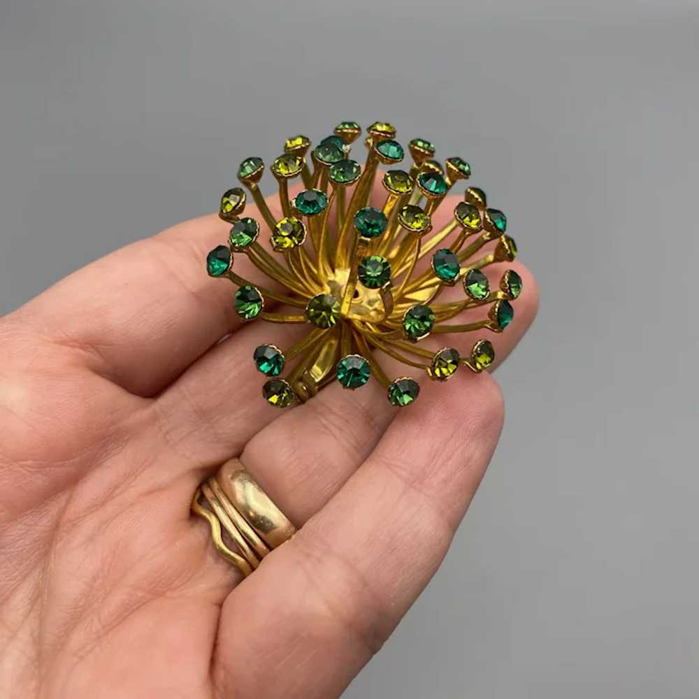 Vintage Starburst Flower Green Rhinestone Pin Bro… - image 6