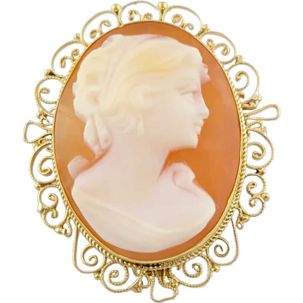 Vintage 18K Yellow Gold Cameo Brooch Pendant - image 1