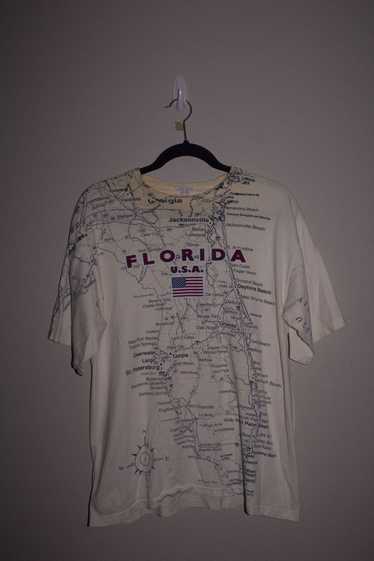 Vintage 90s Florida Map All Over Print T-Shirt