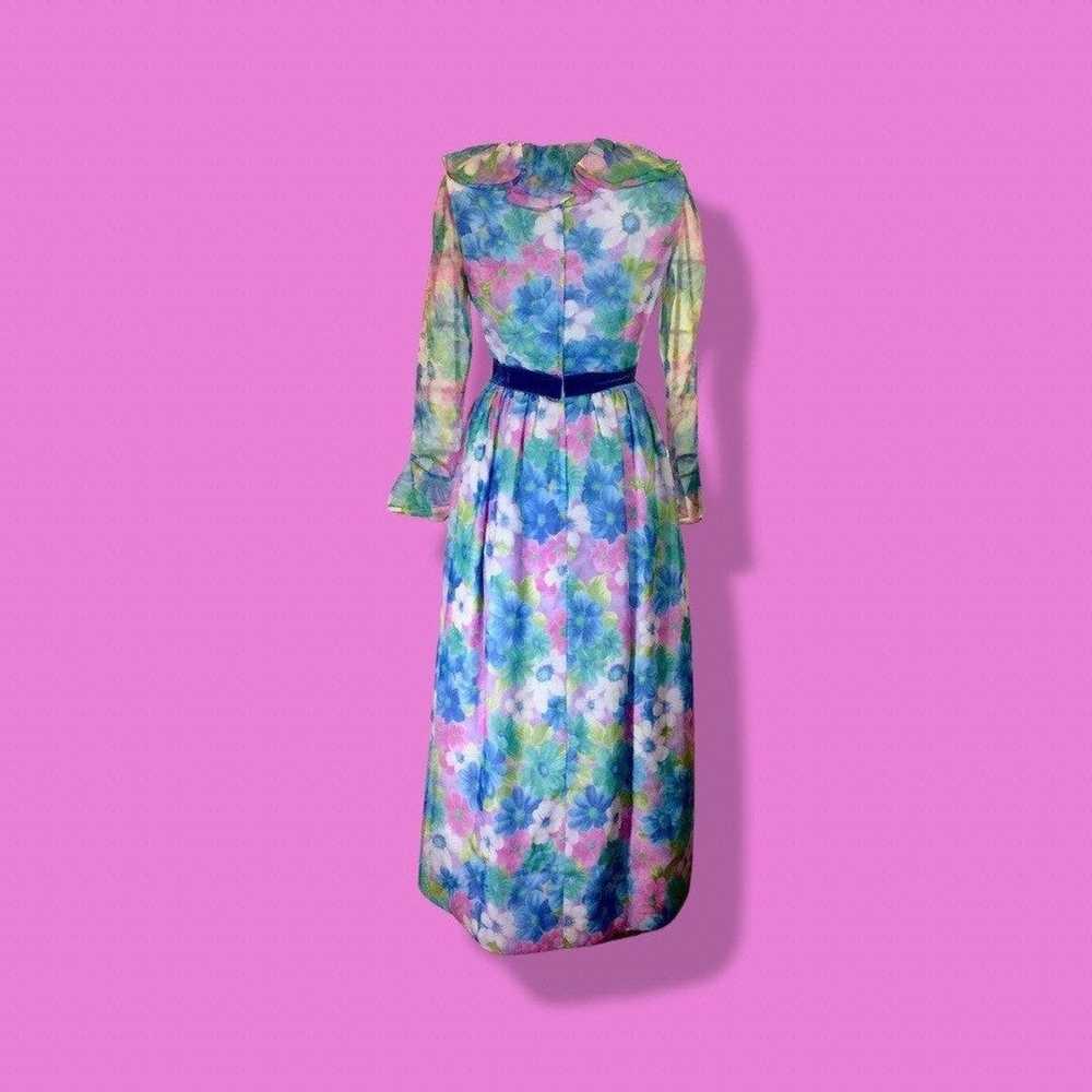 Vintage 60s Floral Maxi Dress Pastel Spring Velve… - image 10