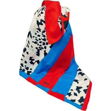 Signed P.A.S. Vintage Scarf Red & Blue Cow Print … - image 1