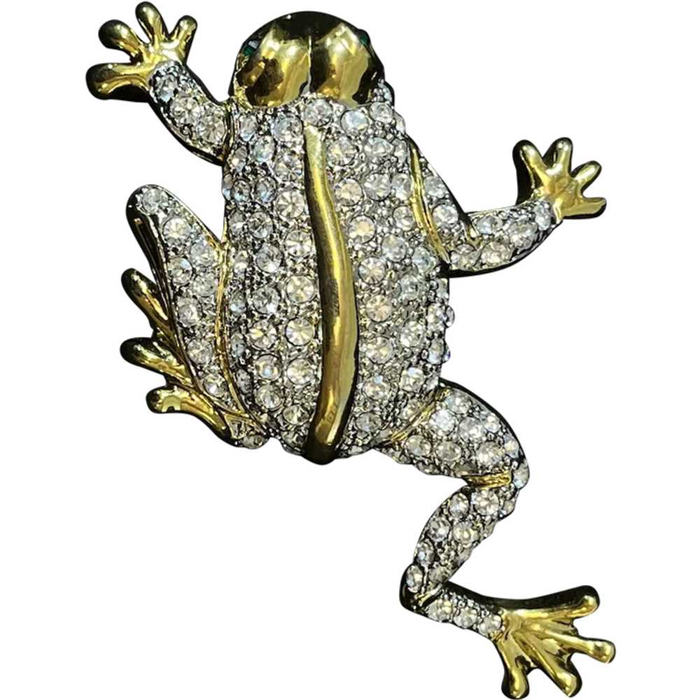 Large Vintage Rhinestone Frog Design Brooch - image 1