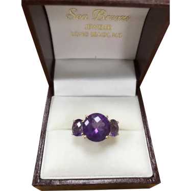 Vintage 14K Three Stone Amethyst Ring