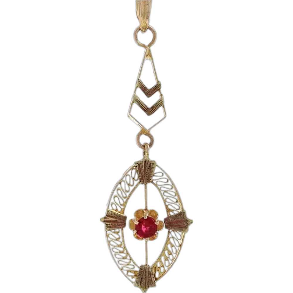 Yellow Gold Glass/Garnet Doublet Art Deco Solitai… - image 1