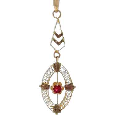 Yellow Gold Glass/Garnet Doublet Art Deco Solitai… - image 1