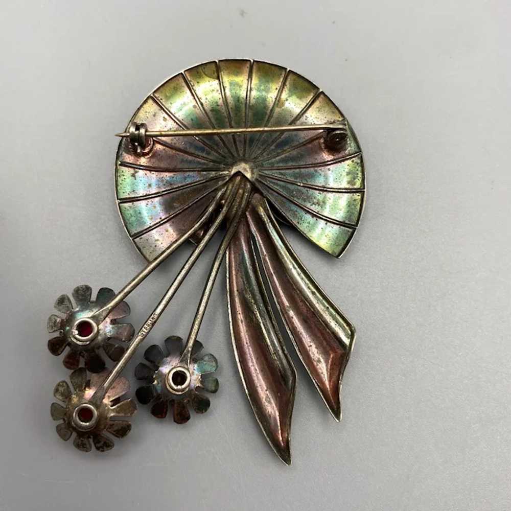 Vintage 1940s Sterling Bow Brooch with Red Stones… - image 2