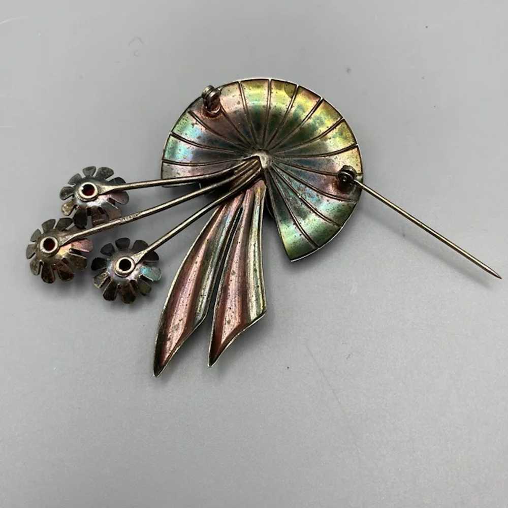Vintage 1940s Sterling Bow Brooch with Red Stones… - image 3