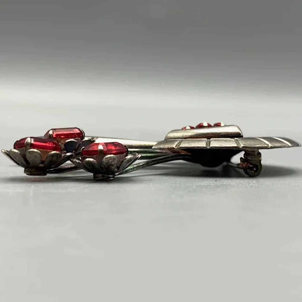 Vintage 1940s Sterling Bow Brooch with Red Stones… - image 5
