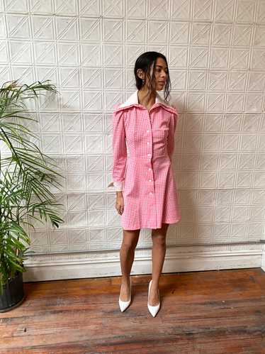 60s pink check mini dress / 1960s mod pastel pink… - image 1