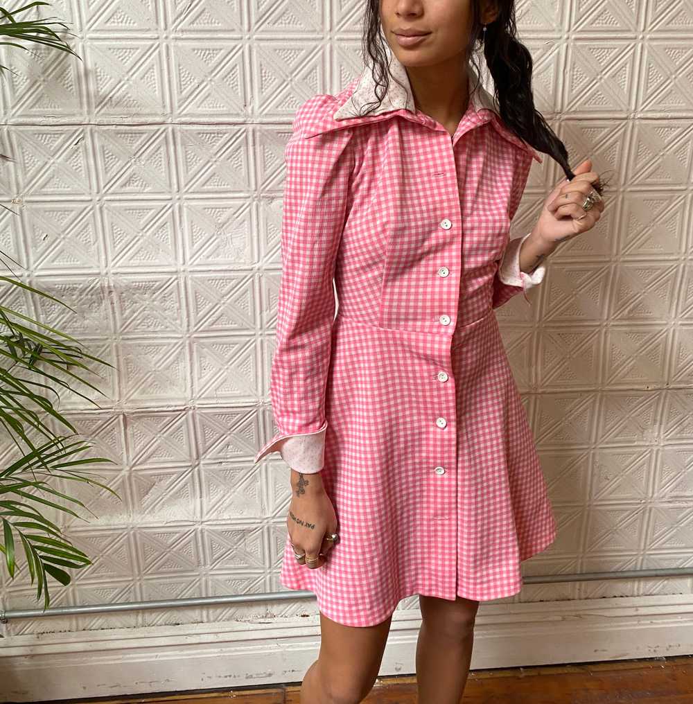 60s pink check mini dress / 1960s mod pastel pink… - image 2