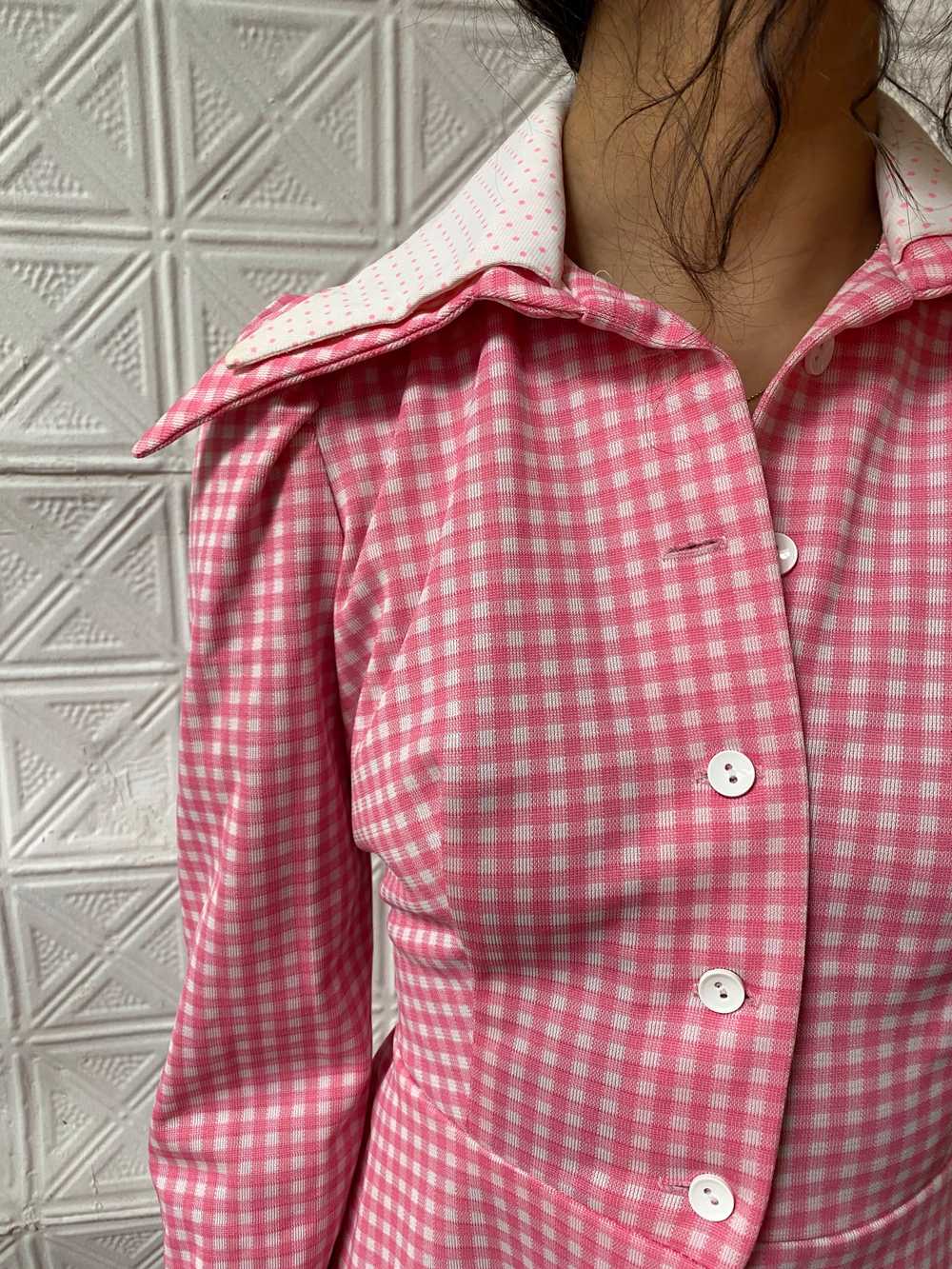 60s pink check mini dress / 1960s mod pastel pink… - image 3