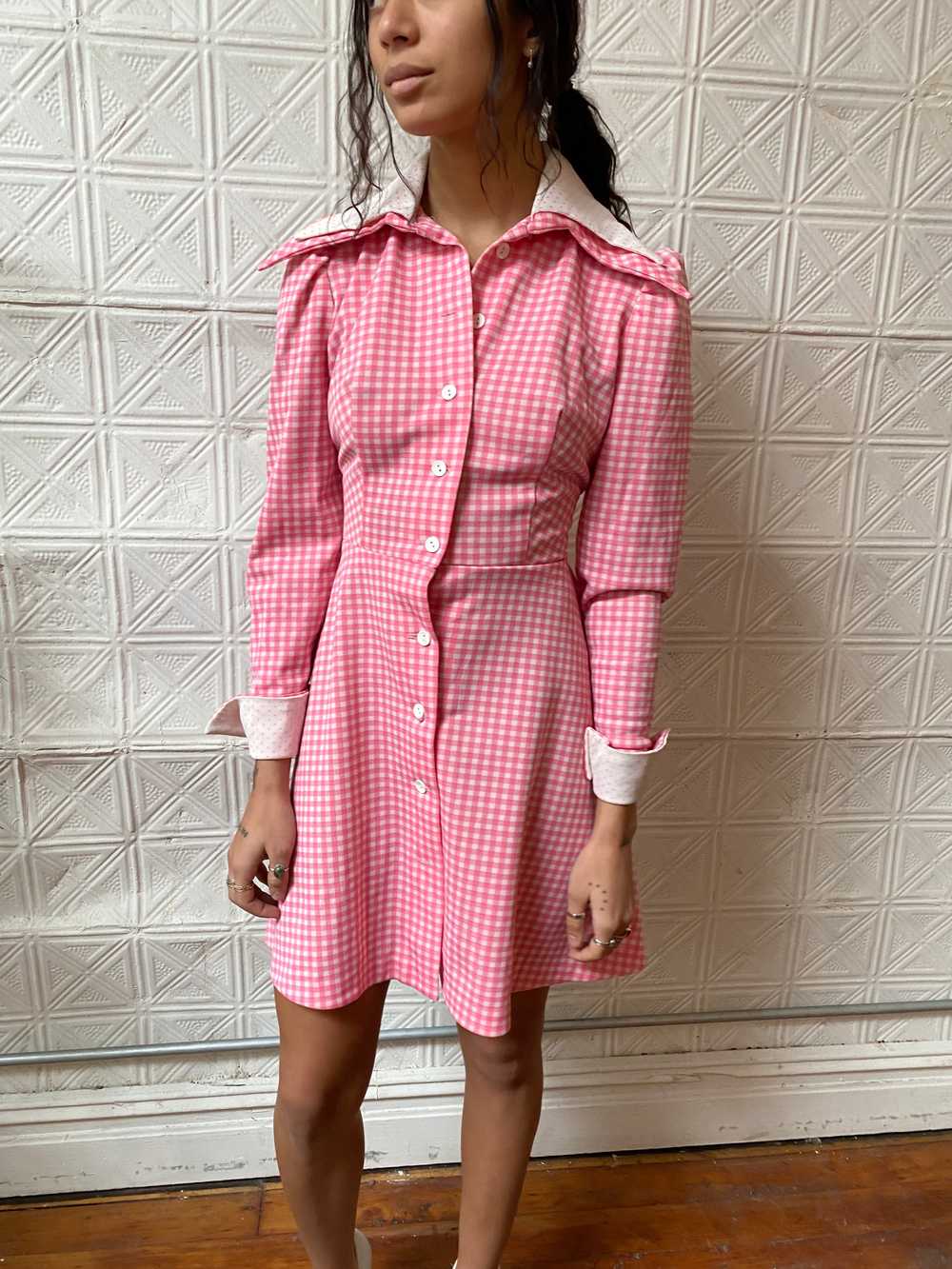 60s pink check mini dress / 1960s mod pastel pink… - image 4