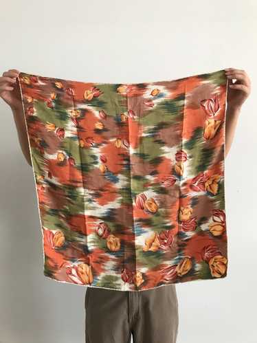 vintage midcentury silk scarf / 70s abstract flora