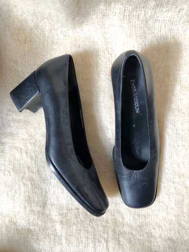 vintage black leather square toe heels / 90s chun… - image 1