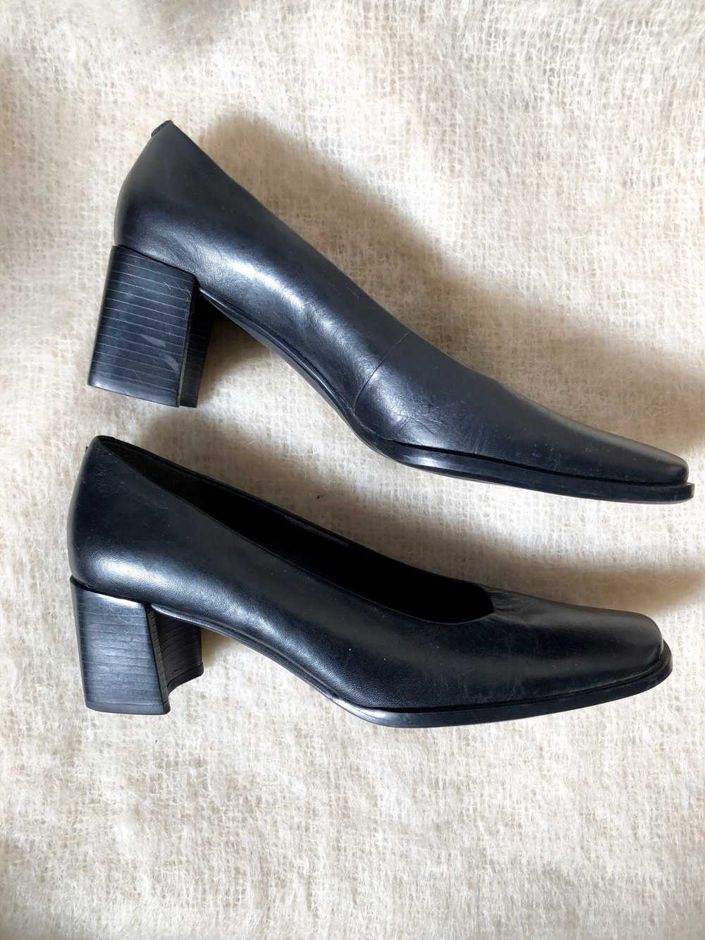 vintage black leather square toe heels / 90s chun… - image 3