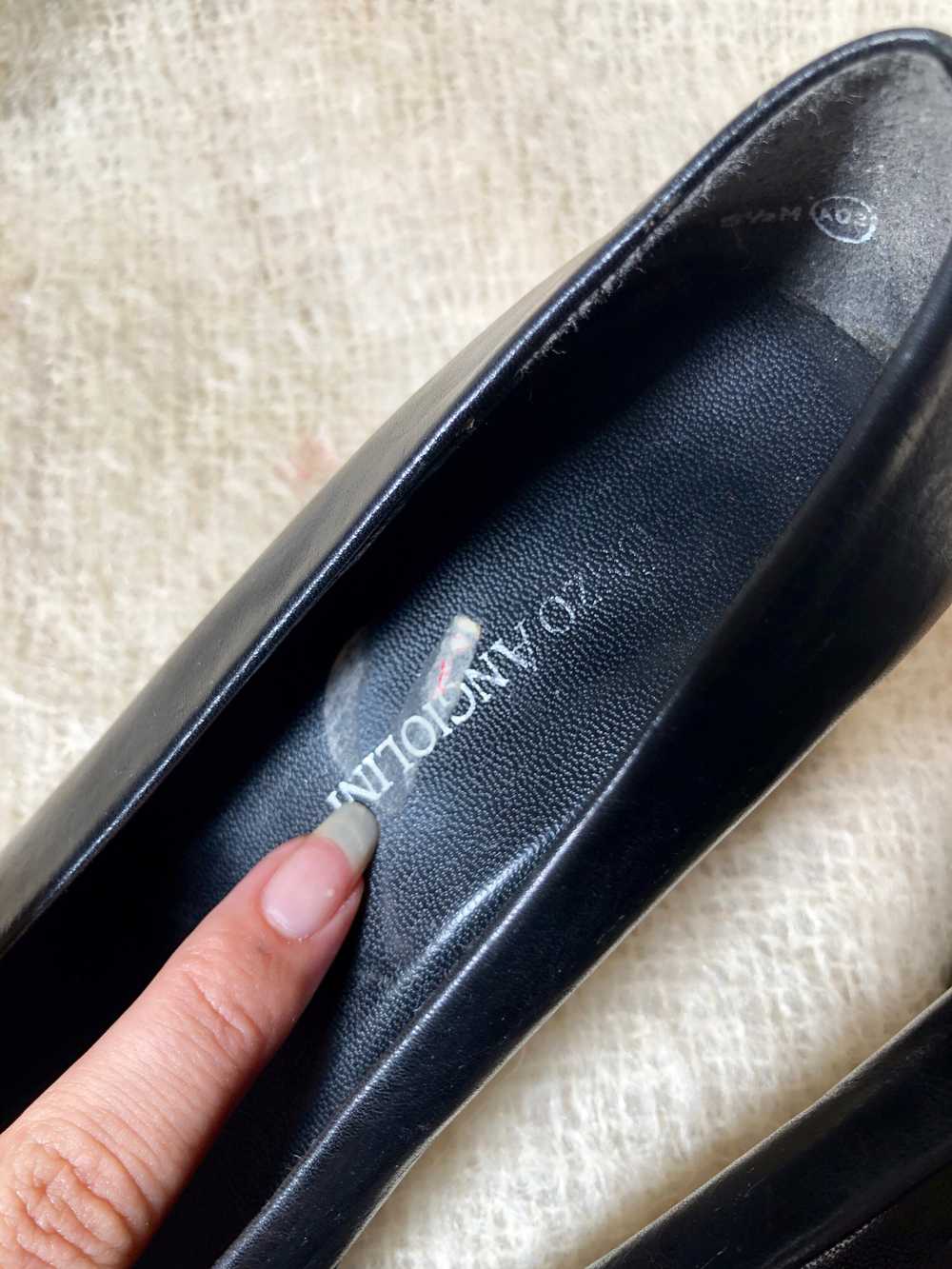 vintage black leather square toe heels / 90s chun… - image 4