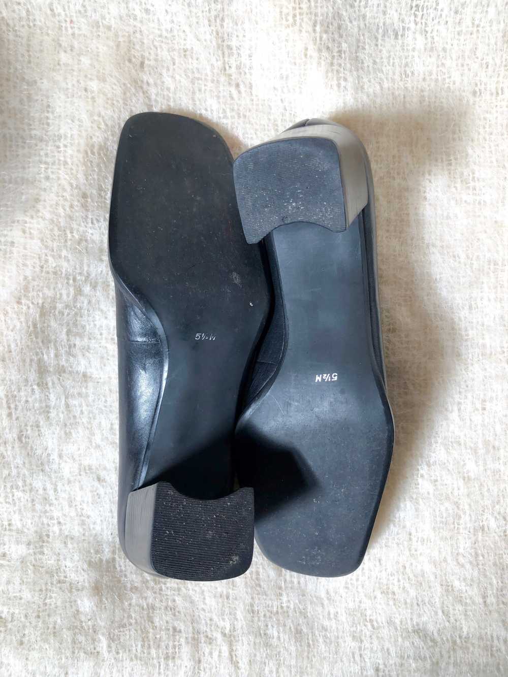 vintage black leather square toe heels / 90s chun… - image 6