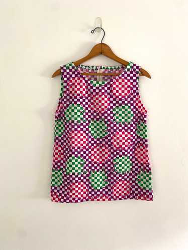 60s checker print top / 1960s checkerboard shirt /