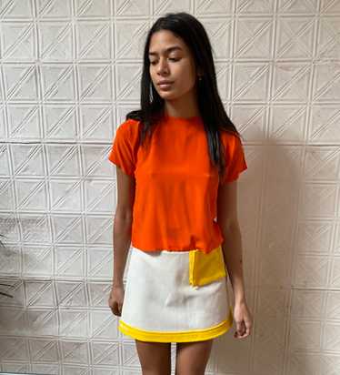 90s orange silk crop top / 1990s silk tee / short 