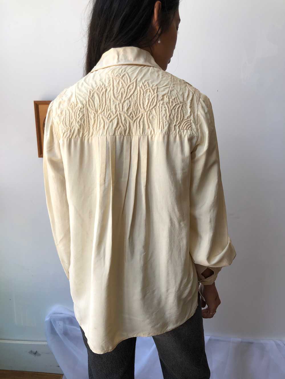 vintage cream Peter Pan collar blouse / 70s prair… - image 7