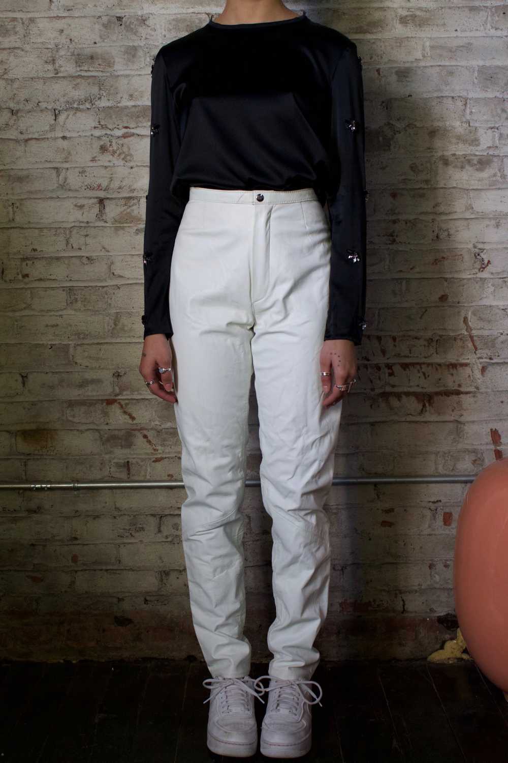 white leather pants / vintage 80s high waist stov… - image 4