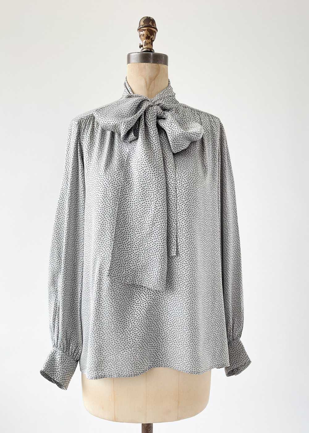 Vintage 1970s YSL Grey Silk Blouse - image 1