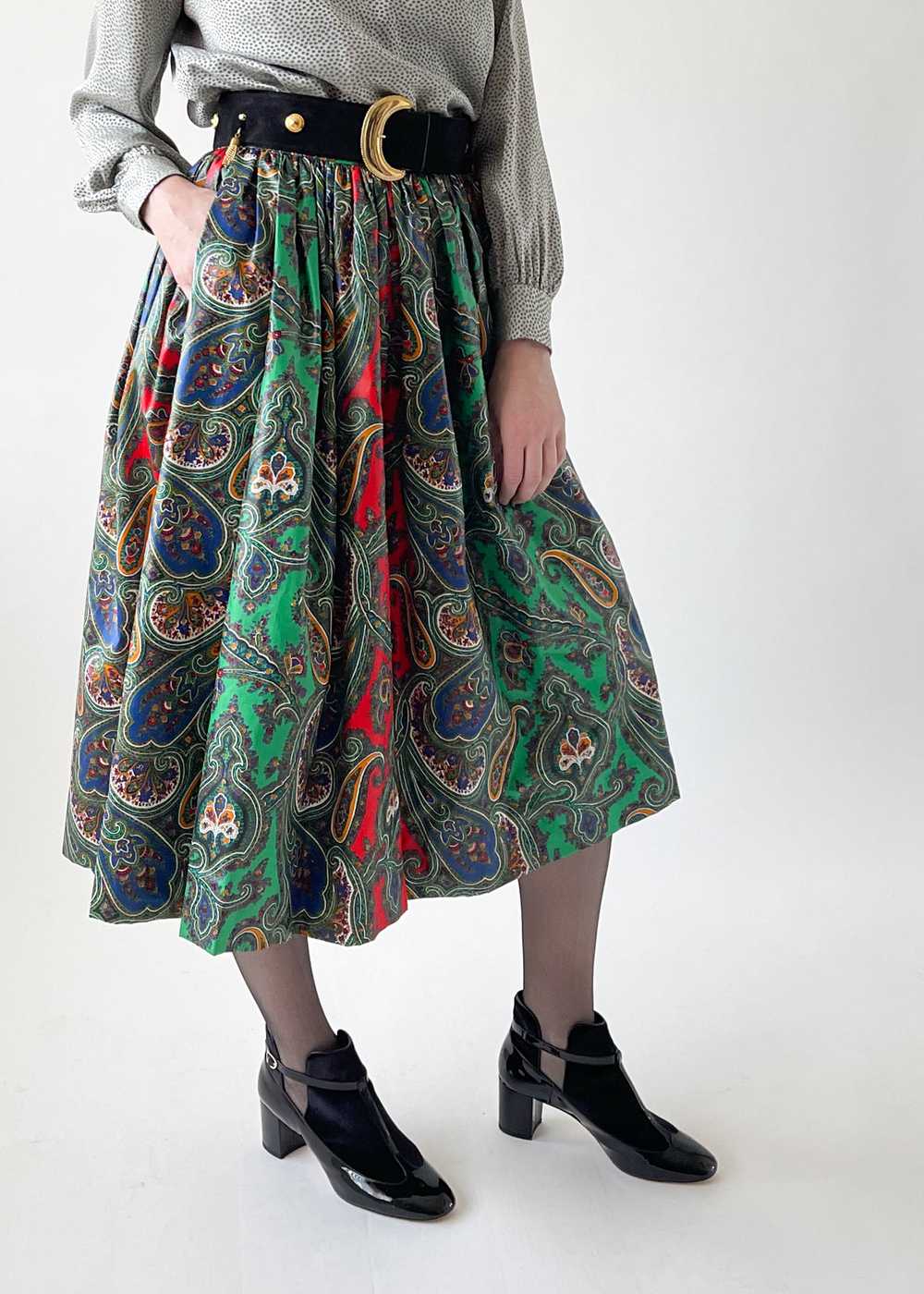 Vintage 1970s YSL Paisley Cotton Skirt - image 4