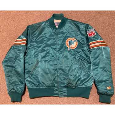 Vintage 80s Miami Dolphins Satin Jacket L All Print NFL Football Chalk Line