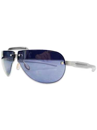 Prada Prada Blue Tint Rounded Metallic Logo Etched