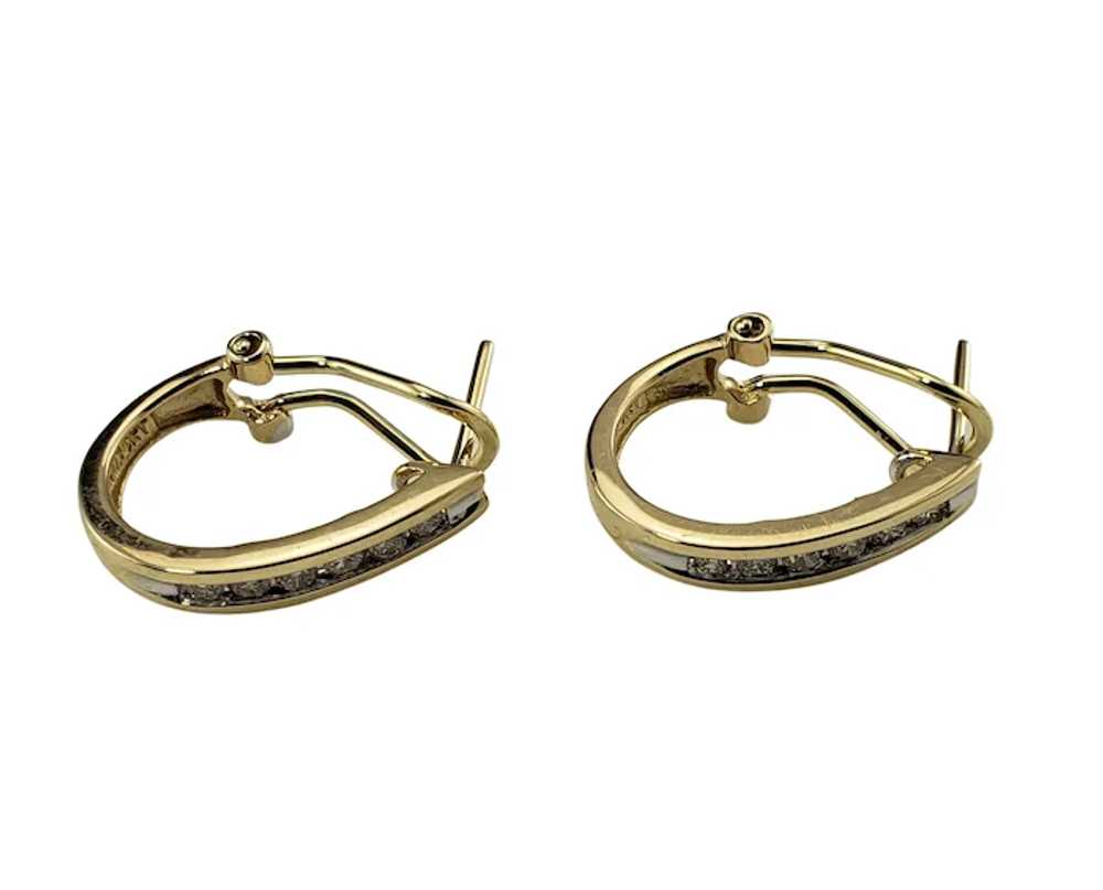 Vintage 14 Karat Yellow Gold Diamond Hoop Earrings - image 4