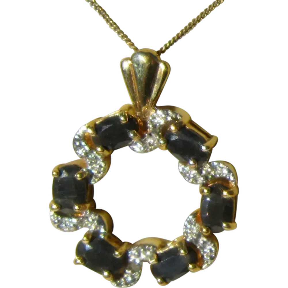 Sterling Vermeil Dark Blue Topaz Pendant Necklace… - image 1