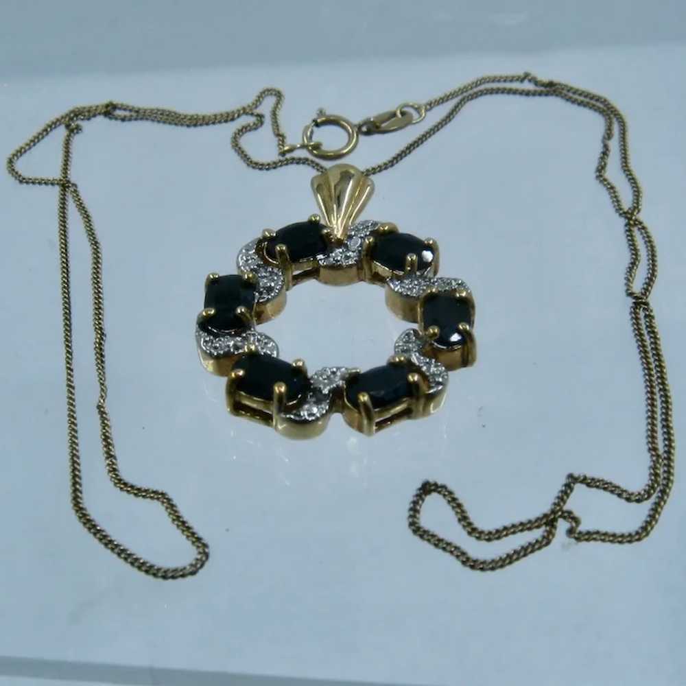 Sterling Vermeil Dark Blue Topaz Pendant Necklace… - image 2