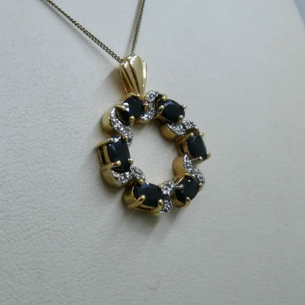 Sterling Vermeil Dark Blue Topaz Pendant Necklace… - image 3