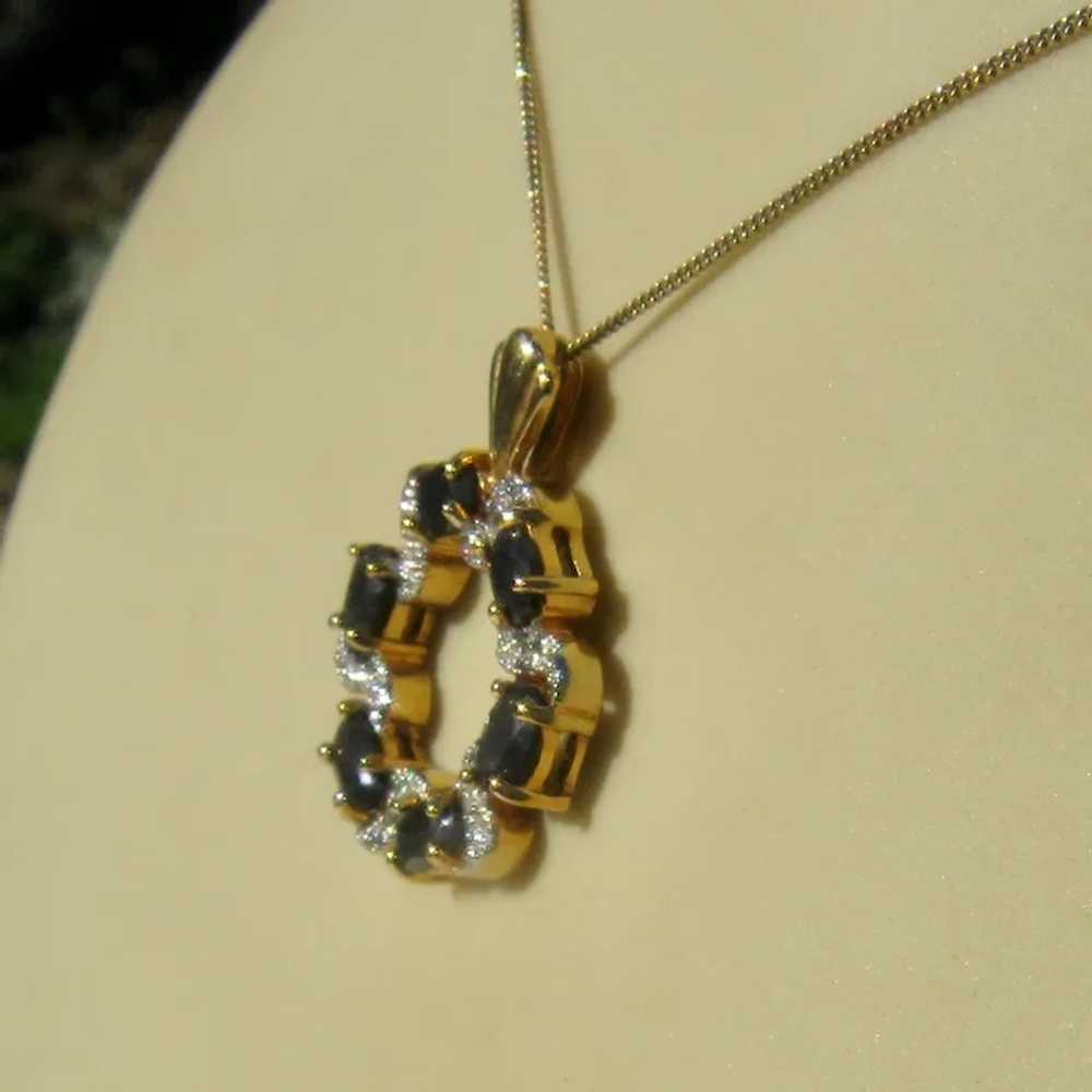 Sterling Vermeil Dark Blue Topaz Pendant Necklace… - image 4