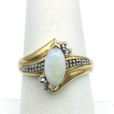 10K Opal And Diamond Ring